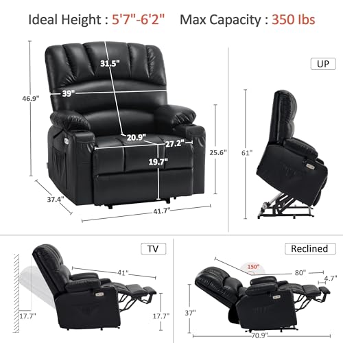 MCombo Oversized Power Lift Recliner Chair for Elderly with Heat and Massage, Faux Leather, Dark Brown N537