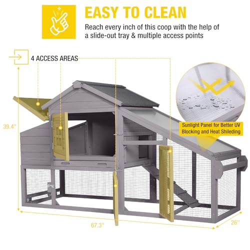 Aivituvin Chicken Coop Outdoor with Wheels, Wooden Hen House with Run T61910
