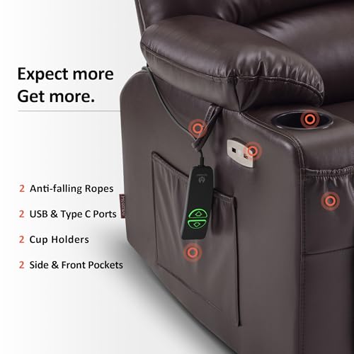 MCombo Oversized Power Lift Recliner Chair for Elderly with Heat and Massage, Faux Leather, Dark Brown N537