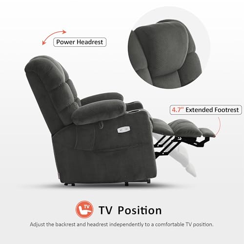 MCombo Large Triple Motor Power Lift Recliner Chair with Massage and Dual Heating, Grey D316