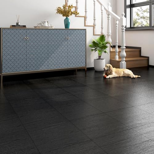 FunStick 17-Pack 6"x36" Peel and Stick Floor Tile Black Wood Vinyl Plank Waterproof S771