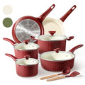 CAROTE 12pcs Pots and Pans Set Non Stick, Nonstick Kitchen Cookware Sets, Granite Pots Set, Kitchen Induction Pots and Pans Cooking Sets, Dark Red