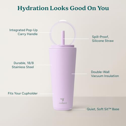 Halo 32 oz Stainless Steel Vacuum Insulated Tumbler with Flip Handle Lid, Lilac Bud H350