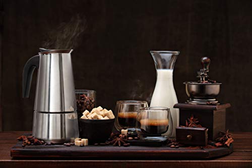 Mixpresso 6 Cup Greca Stovetop Espresso Maker, Stainless Steel Moka Pot, Black K256
