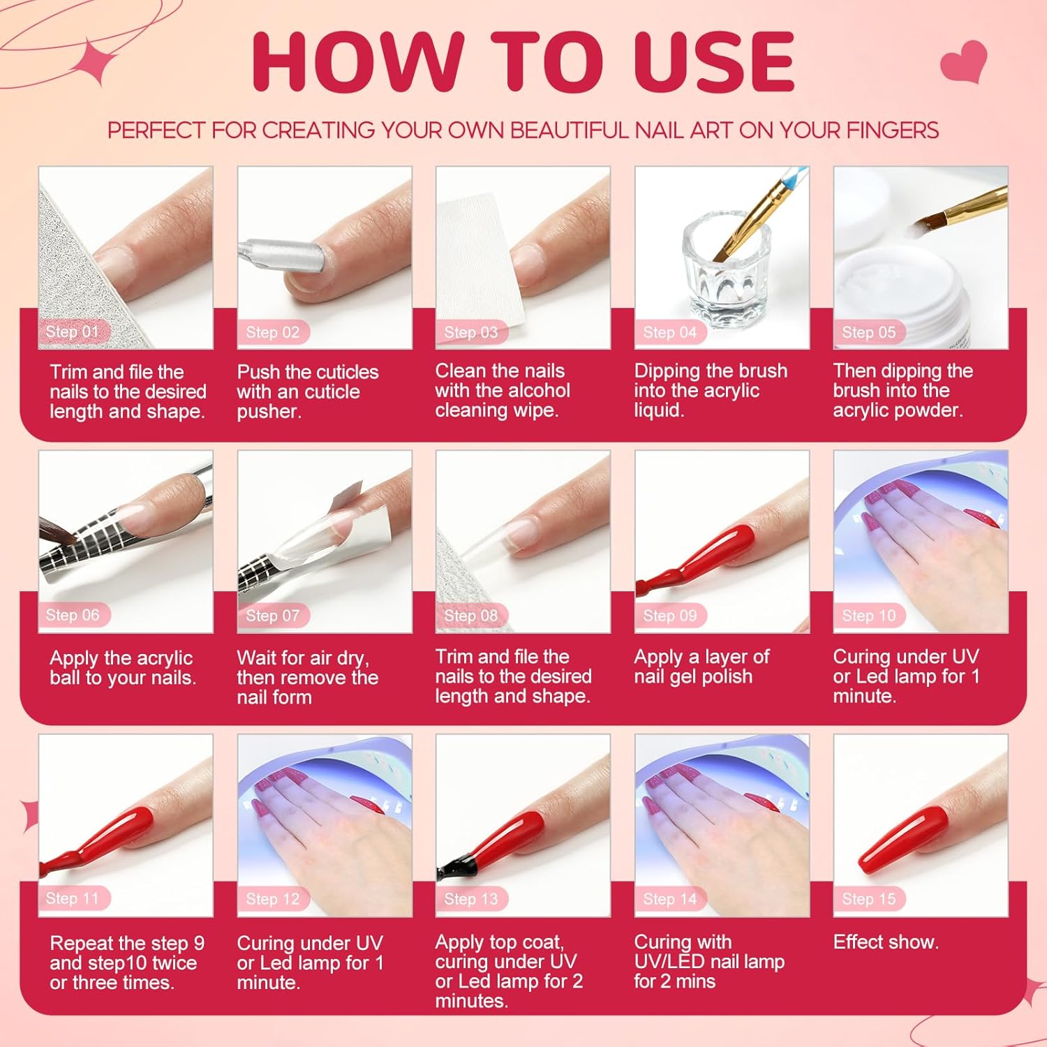 Acrylic Nail Kit with Drill and Nail Lamp for Beginners N2125