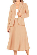 Women's Two Piece Lightweight Solid Long Sleeve Casual Blazer Relaxed A-Line Midi Skirt
