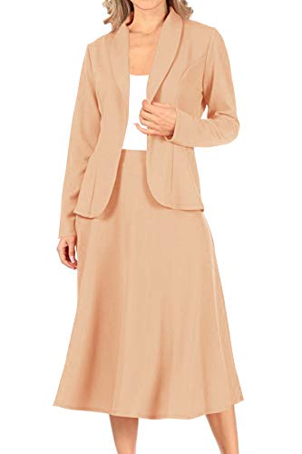Women's Two Piece Lightweight Solid Long Sleeve Casual Blazer Relaxed A-Line Midi Skirt