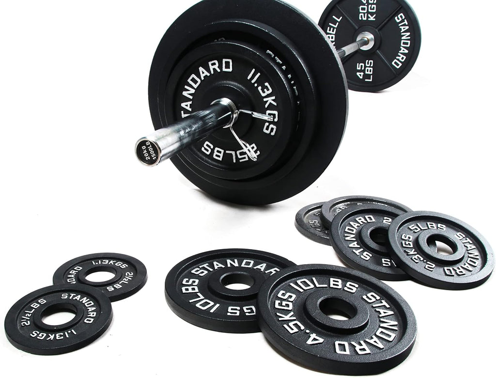Signature Fitness Cast Iron Olympic Weight Set with 7FT Barbell, 300 lb T144483