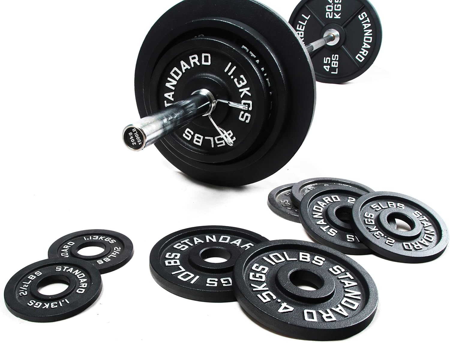 Signature Fitness Cast Iron Olympic Weight Set with 7FT Barbell, 300 lb T144483