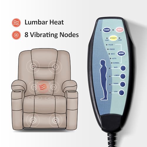 MCombo Small Power Lift Recliner Chair with Massage and Heat, Faux Leather, Dark Brown E441