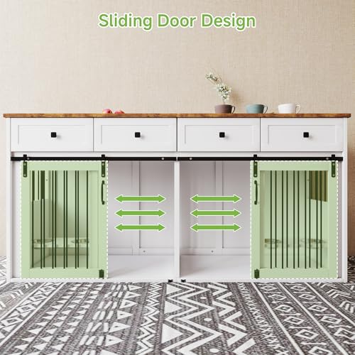 Real Relax 71" Double Dog Crate Furniture with 2 Drawers, White Q173