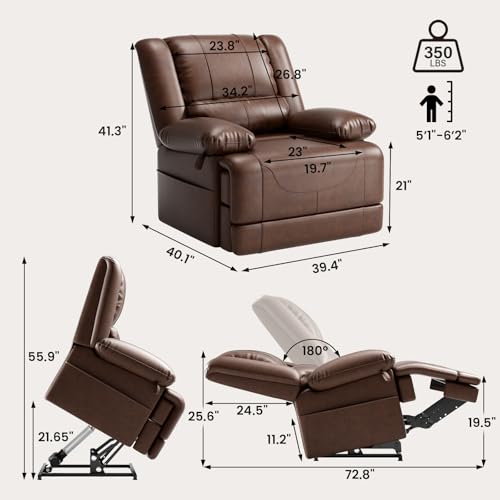 Dual Motor Power Lift Recliner Chair with Massage and Heat for Elderly, Red Brown V492