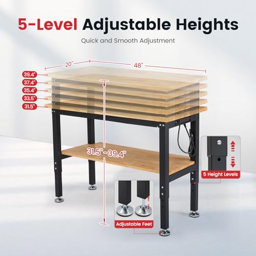 48 Inch Adjustable Height Workbench with Storage and Power Outlets R129134