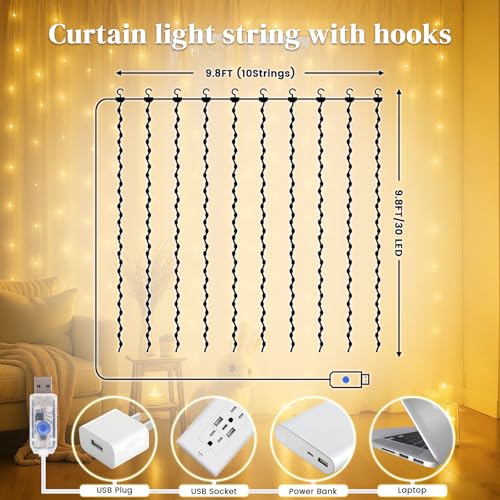 DomeStar 300 LED Fairy Curtain Lights, 9.8ft x 9.8ft, Battery Operated, Remote, Waterproof, Blue E40014