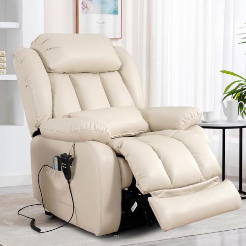 EDILLY Genuine Leather Power Lift Recliner Chair with Massage and Heating, Brown C901