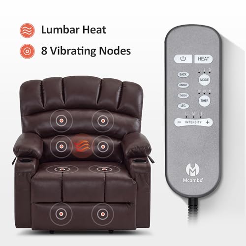 MCombo Oversized Power Lift Recliner Chair for Elderly with Heat and Massage, Faux Leather, Dark Brown N537