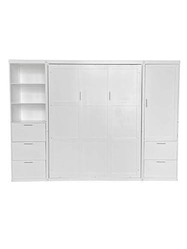 Queen Size Murphy Bed with Desk & Charging Station, White K505073