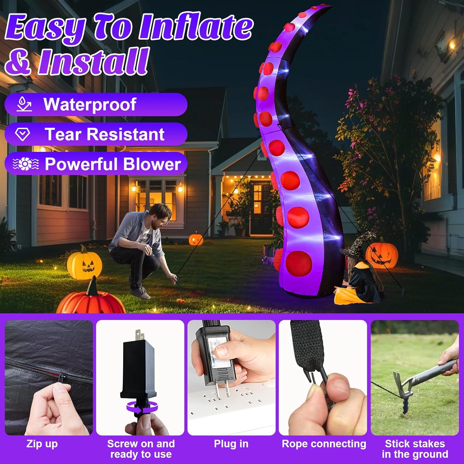 Danxilu 14 FT Halloween Inflatable Octopus with LED Lights Yard Decoration B900856