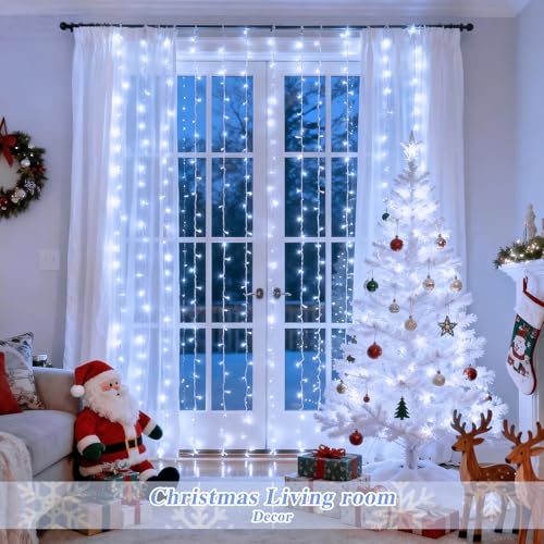 JMEXSUSS 200 LED Christmas Curtain Lights, Warm White, Battery & USB Powered W573