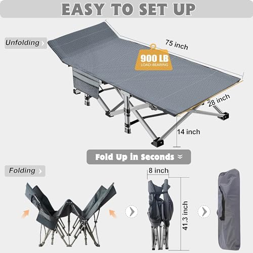 ABORON Folding Camping Cot with Mat for Adults, Heavy Duty Outdoor Bed with Carry Bag C211720