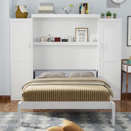 Queen Size Murphy Bed with Desk & Charging Station, White K505073