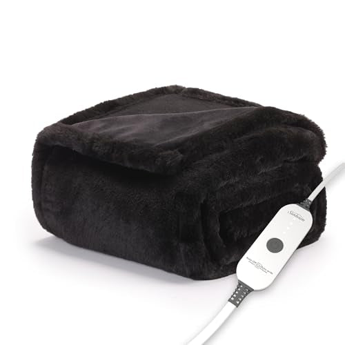 Sunbeam Royal Faux Fur Night Fog Heated Personal Throw / Blanket, Cozy-Warm, Adjustable Heat Settings