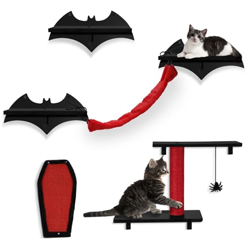 Gothic Cat Wall Shelves 7pcs Cat Climber Set with Cat Bed Y36093