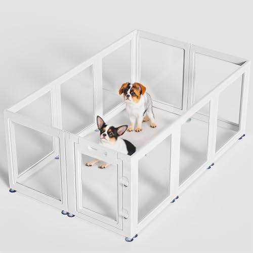 Transparent Dog Playpen with Wall Anchor, 23.6" H, 10 Panels, White N19944