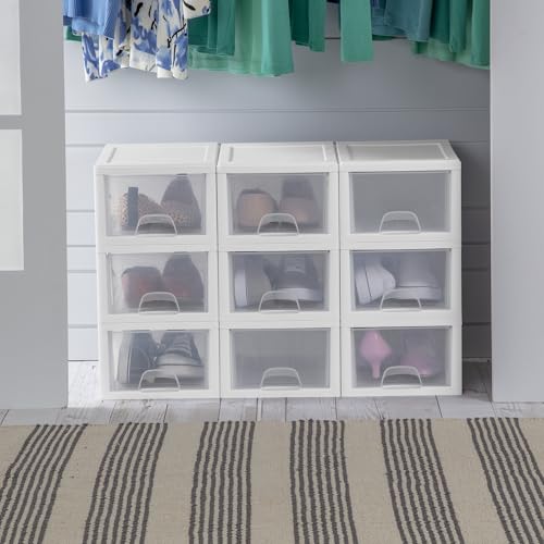 Sterilite 4-Pack 27 Quart Stacking Drawer, Clear Storage Organizer with White Frame M965