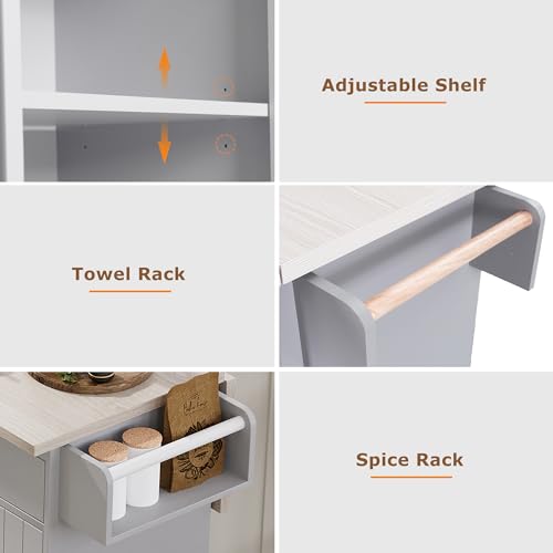 Kitchen Island Cart with Trash Can Storage and Drop Leaf B558974