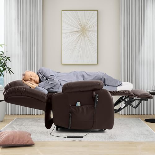 EDILLY Genuine Leather Power Lift Recliner Chair with Massage and Heating, Brown C901