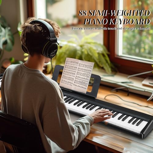 Ktaxon Weighted Keyboard Piano 88 Keys Digital Piano with Stand, Bag, Pedal, Headphones and MIDI Bluetooth M8426