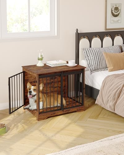 Dog Crate Furniture with Barn Door for Small Medium Dogs, Rustic Brown P911