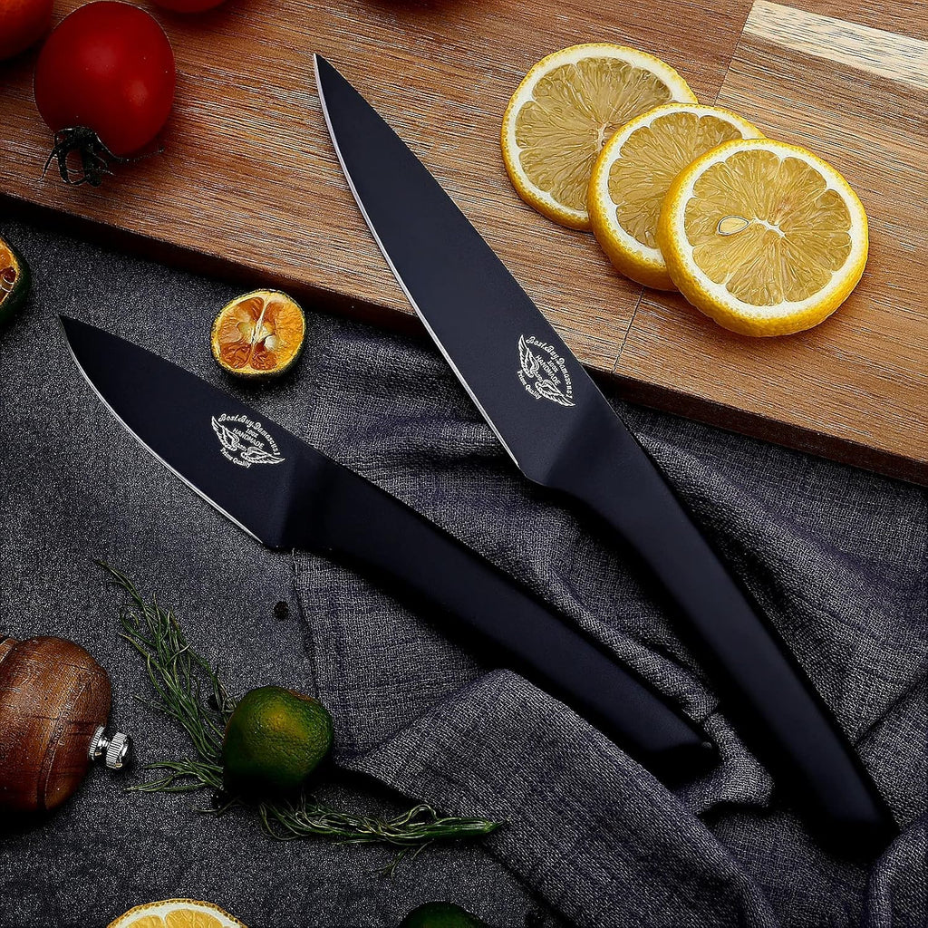Damascus1 Chef Knife Set with Black Knife Block V9461