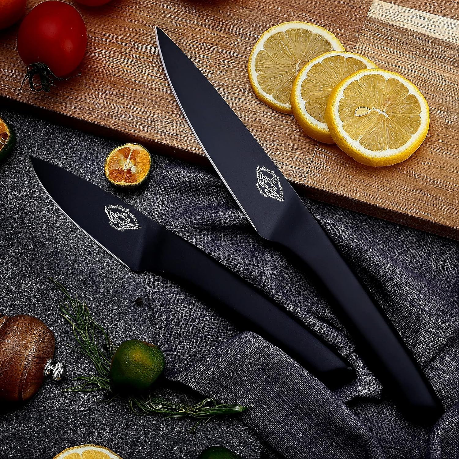 Damascus1 Chef Knife Set with Black Knife Block V9461