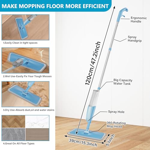 MEXERRIS Spray Mop for Hardwood Floors with 5X Washable Pads S732