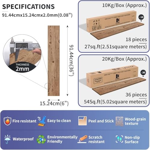 Self Adhesive Vinyl Flooring Planks Wood Effect Waterproof Grey 36pcs U963416