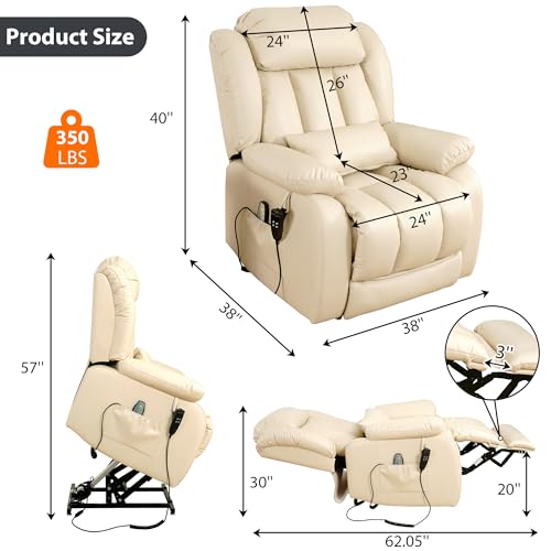 EDILLY Genuine Leather Power Lift Recliner Chair with Massage and Heating, Brown C901