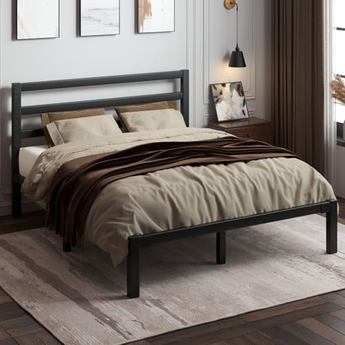Full Size Bed Frame, Heavy Duty Platform Bed Frame with Strong Metal Foundation,Under Bed Storage,Mattress Foundation,No Box Spring Required,Easy Assembly, Black