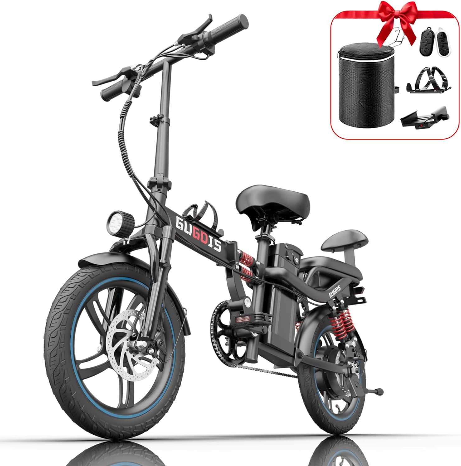 Electric Bikes for Adults,16" Tire Full Suspension Ebike with 500W Peak Brushless Motor & 48V 15AH Large Capacity Removable Battery,City Road Commuter Foldable Electric Bike with 2 Seater