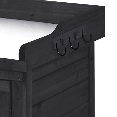 Polibi 39" Potting Bench Table, Outdoor Wooden Workstation with Storage Cabinet A50563
