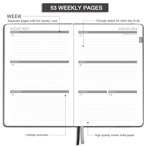 2024-2025 Weekly Monthly Planner, Saffiano Leather, Brown D872