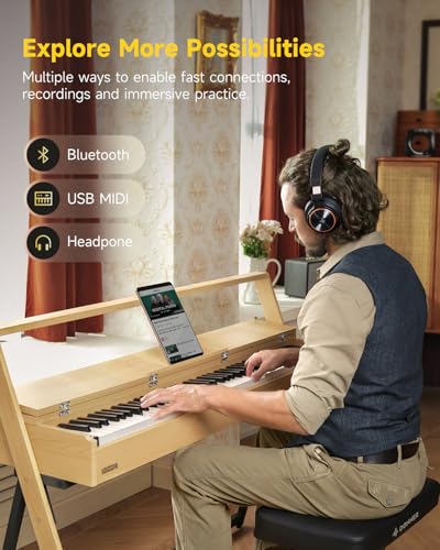 Donner OURA R300 88 Key Weighted Digital Piano, Bluetooth, Walnut Wood Color Q23942