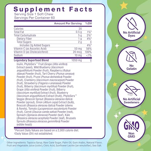 FORCE FACTOR Kids Multivitamin Super Chews, 60 Soft Chews P875