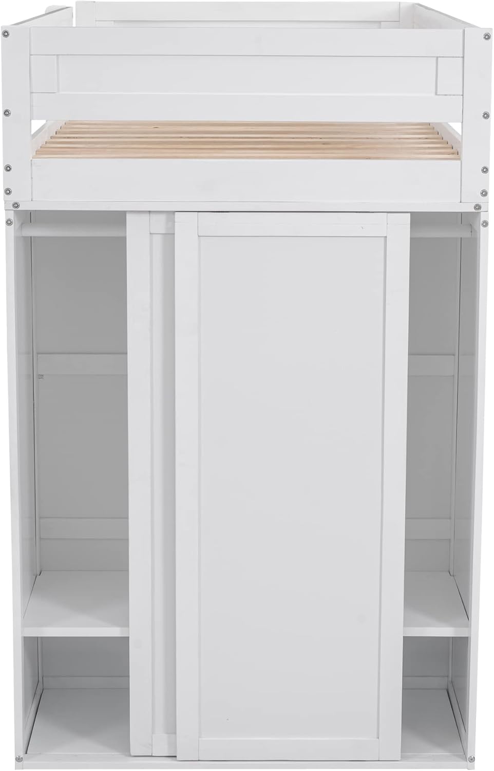 Modern Twin Loft Bed with Desk and Wardrobe, White L334490
