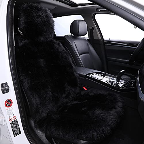 Maples 1 PC Fuzzy Faux Sheepskin Wool Fur Car Seat Cover for Auto SUV Trucks Universal Fit, Soft Plush Synthetic Wool Buck Fur Fluffy Car Seat Cushions(Beige)