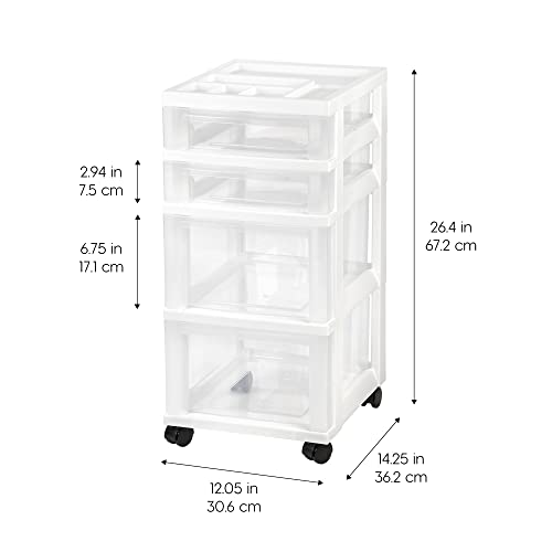 IRIS USA Plastic 10-Drawer Rolling Storage Cart with Wheels, White/Clear Y592371