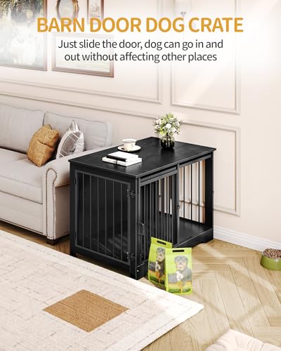 Dog Crate Furniture with Barn Door for Small Medium Dogs, Rustic Brown P911
