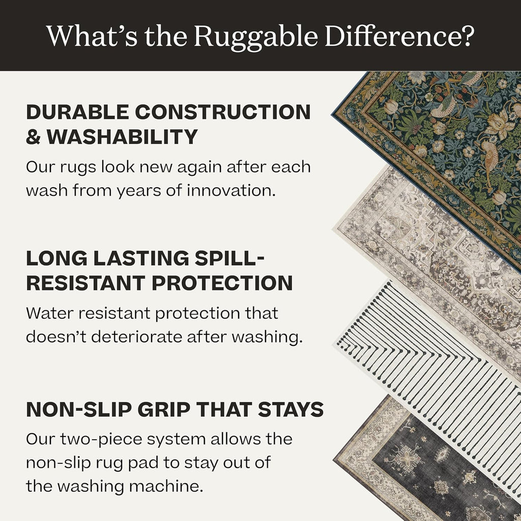 RUGGABLE Kamran Washable Area Rug - Stain & Water Resistant, Non-Slip - Hazel 4'x6' G740640
