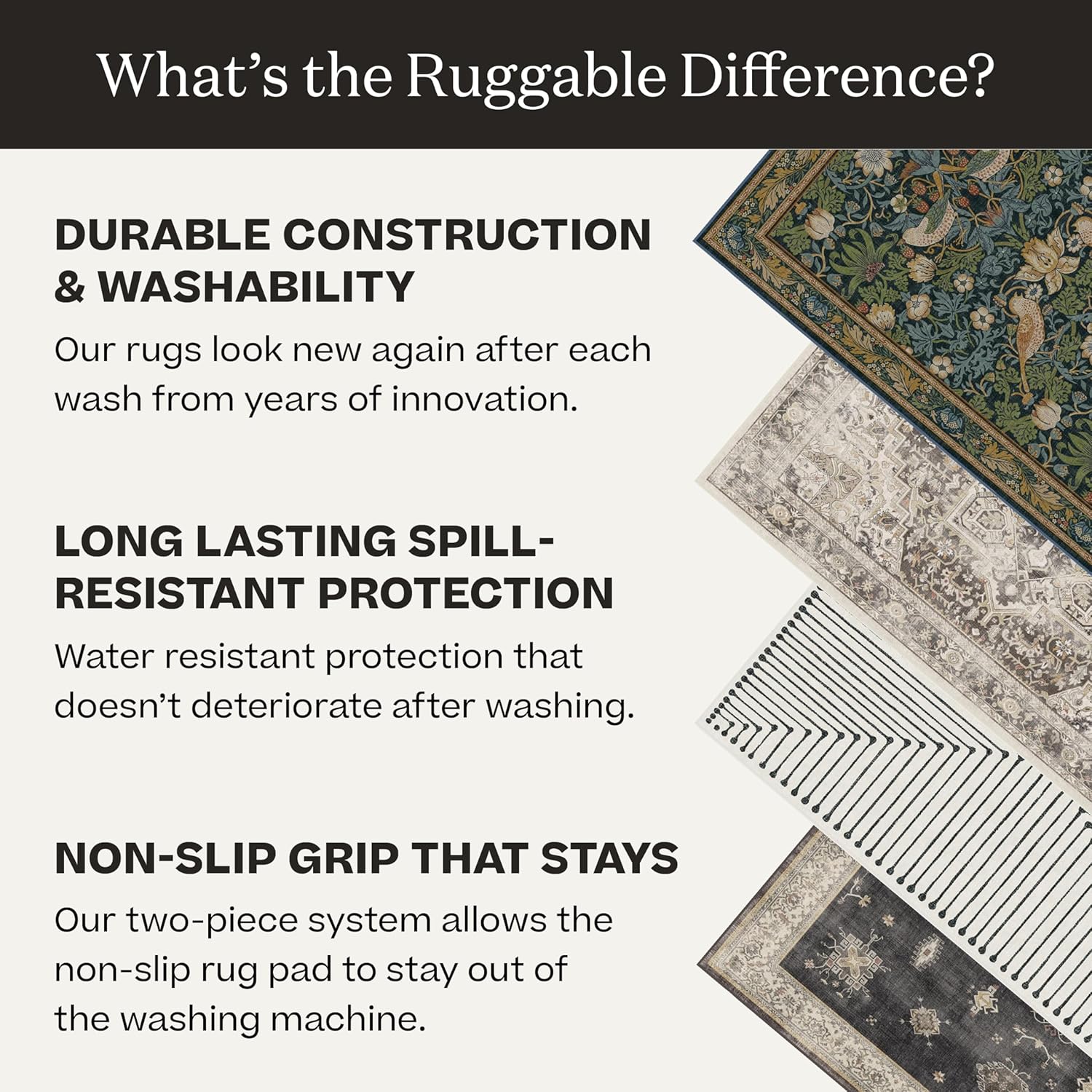 RUGGABLE Kamran Washable Area Rug - Stain & Water Resistant, Non-Slip - Hazel 4'x6' G740640